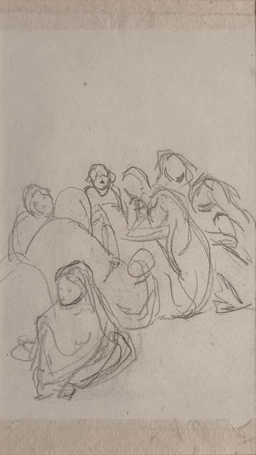 Woman Folk-1 & 2, Pencil on Paper, Set of 2 Works by Atul Bose 