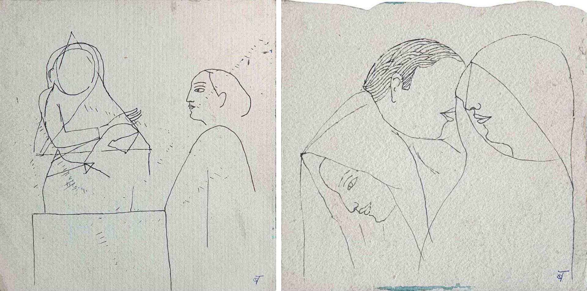 Schizzo di due donne e tre persone Schizzo, Figurativo, Disegno su carta