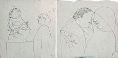 Sketch of Two Woman & Three Persons Sketch, Figurative, Drawing on Paper