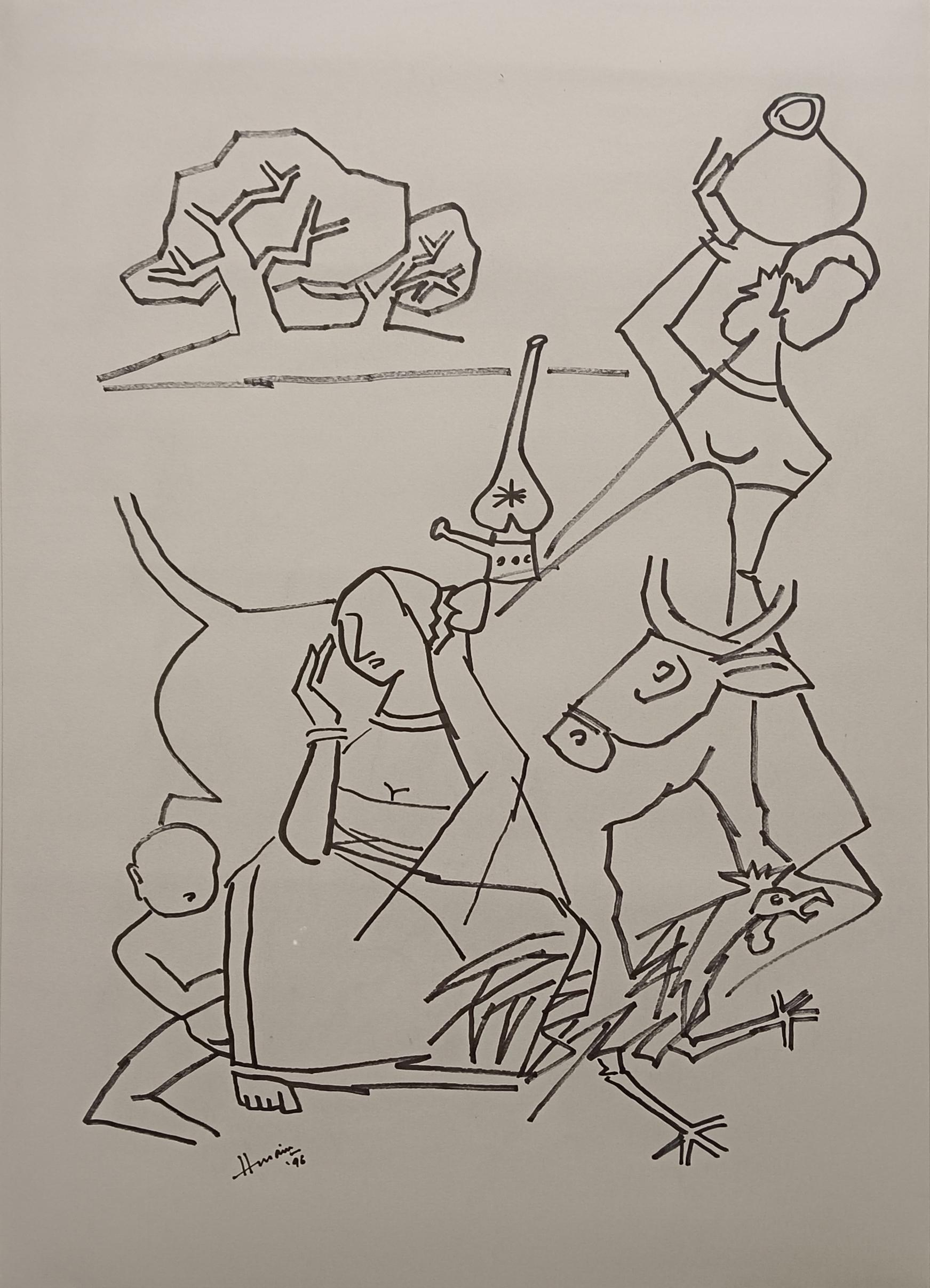 M.F. Husain - Senza titolo
15 x 22 pollici (formato non incorniciato)
Inchiostro su carta, 1996
(Incorniciato e consegnato)

MF Husain, artista acclamato in tutto il mondo, è famoso per diverse serie, ma i Ganesa sono tra i suoi preferiti e li ha
