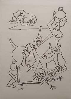 Senza titolo, Inchiostro su carta, Figurativo, Artista indiano moderno A.M.F. Husain "In Stock"
