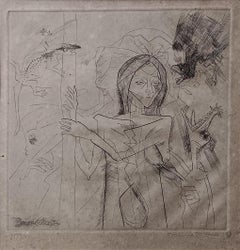 Sans titre, gravure sur papier, figuratif par l'artiste Somnath Hore "En stock"