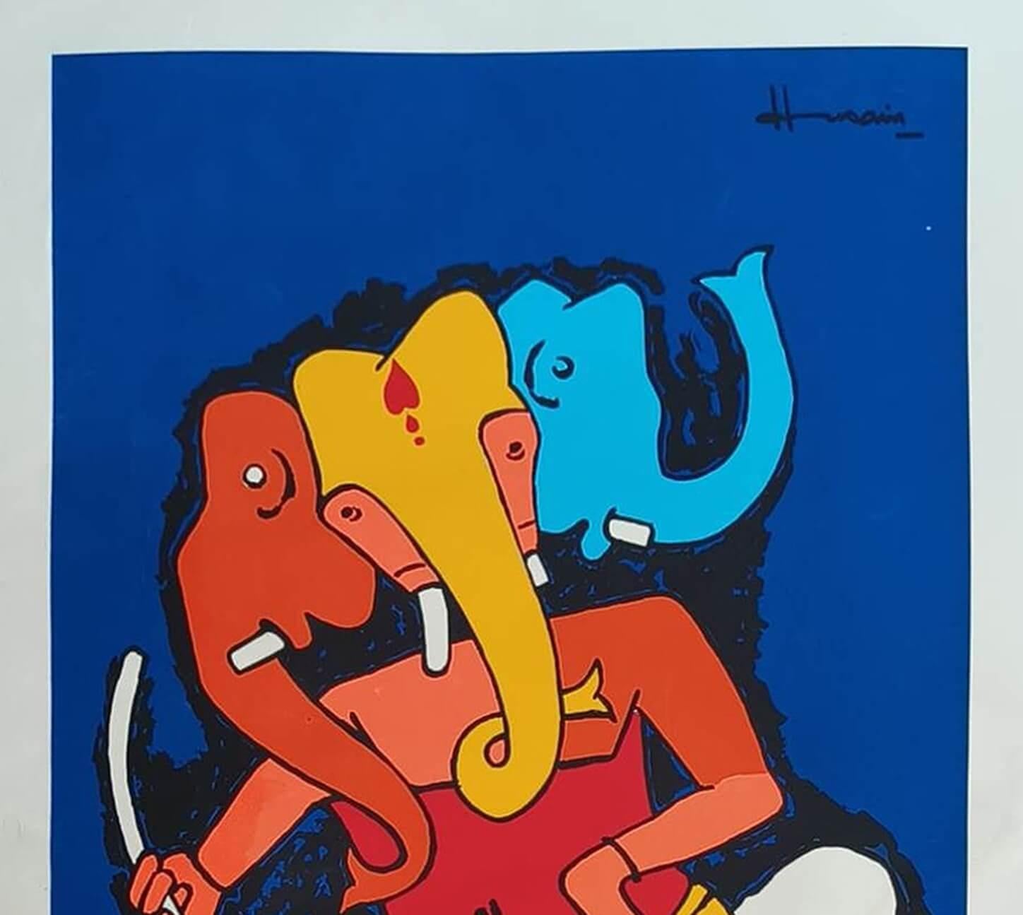 Ganesha, Serigraph on Paper Figurative, Indian Modern Artist M.F Husain-In Stock - Print by M.F. Husain
