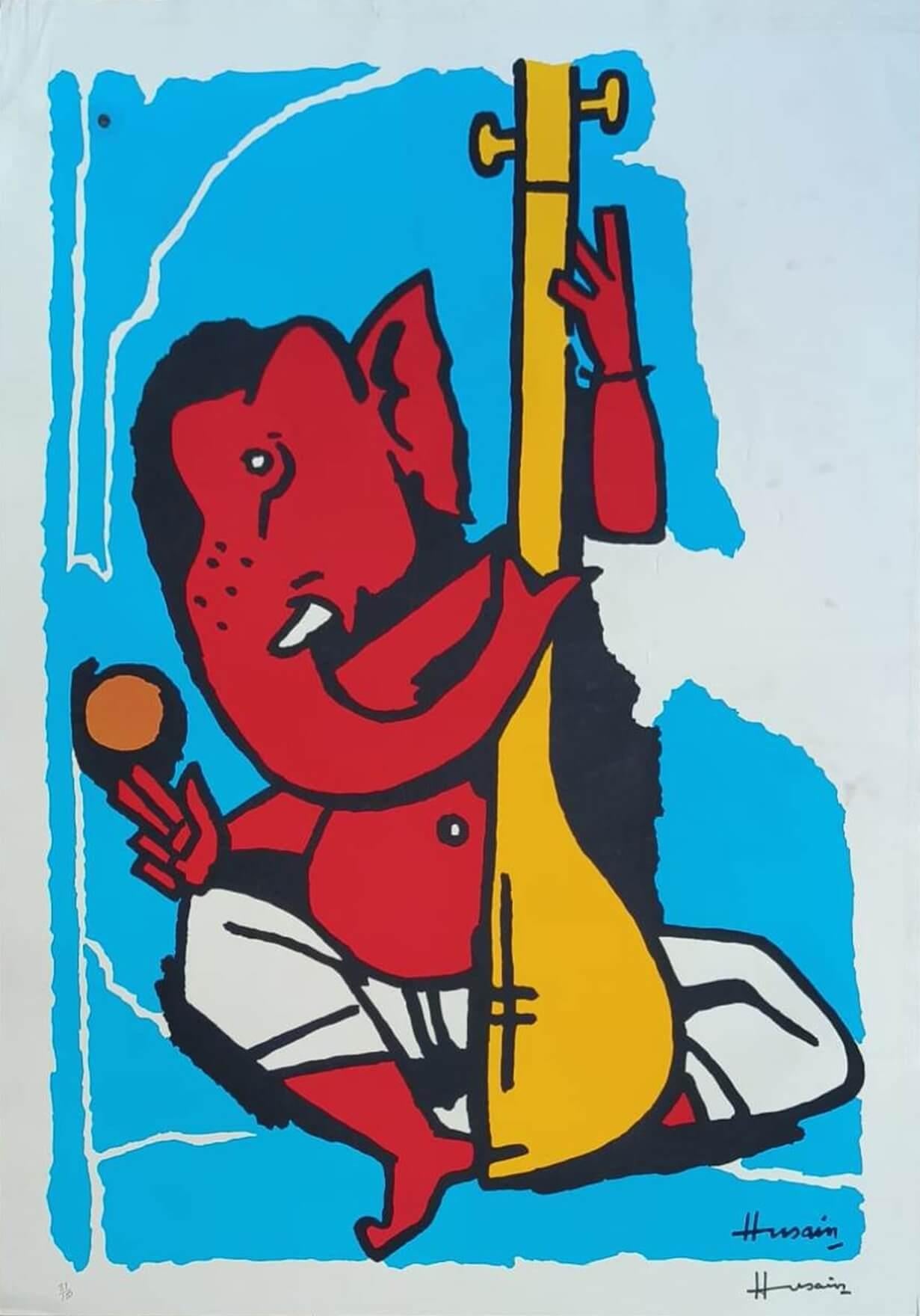 Ganesha, Serigraph on Paper Figurative, Indian Modern Artist M.F Husain-In Stock
