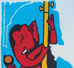 Ganesha, serigrafia su carta figurativa, artista indiano moderno A.M.F. Husain-In stock