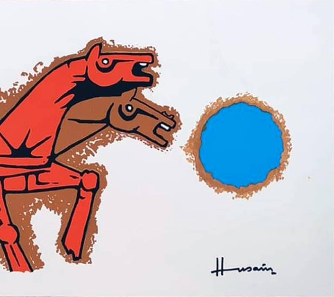 Horses, Serigraph on Paper Figurative, Indian Modern Artist M.F Husain-In Stock For Sale 3