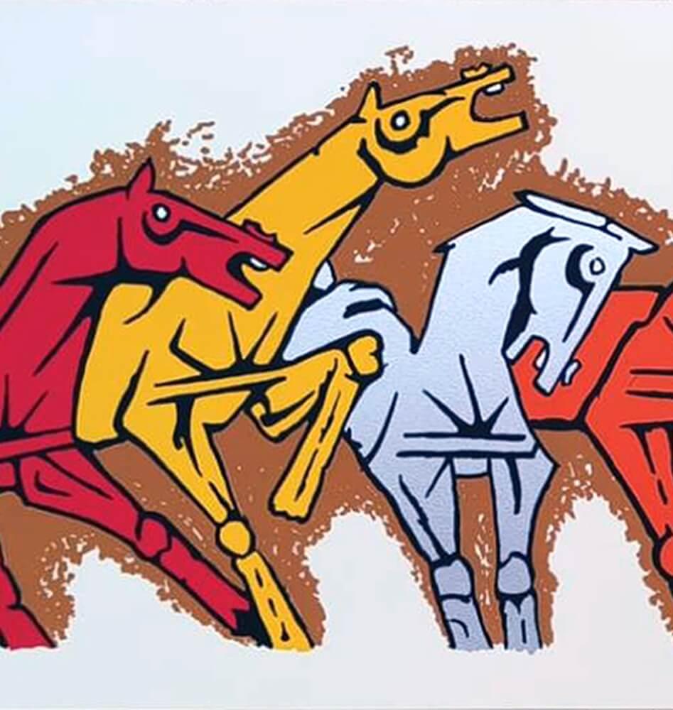 Horses, Serigraph on Paper Figurative, Indian Modern Artist M.F Husain-In Stock For Sale 2