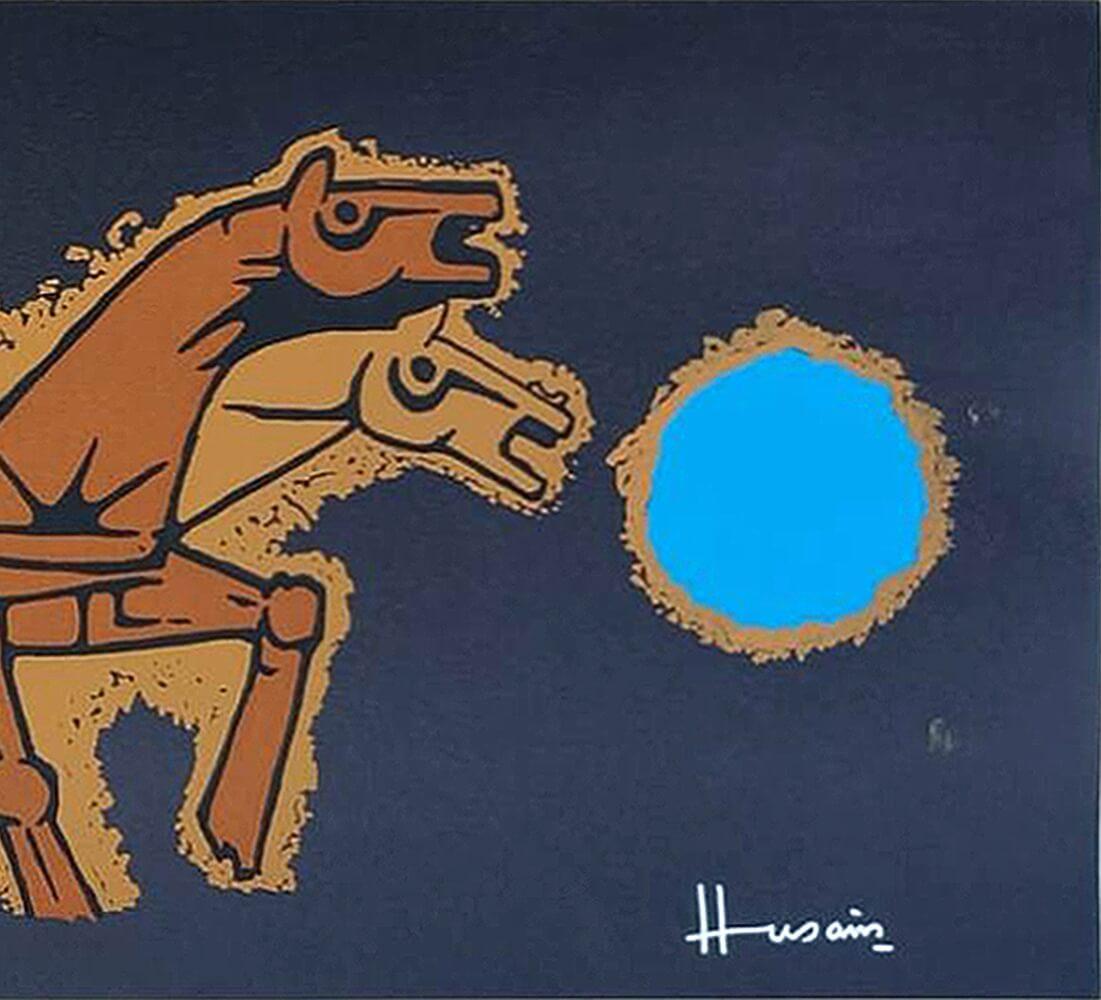 Horses, Serigraph on Paper Figurative, Indian Modern Artist M.F Husain-In Stock For Sale 3