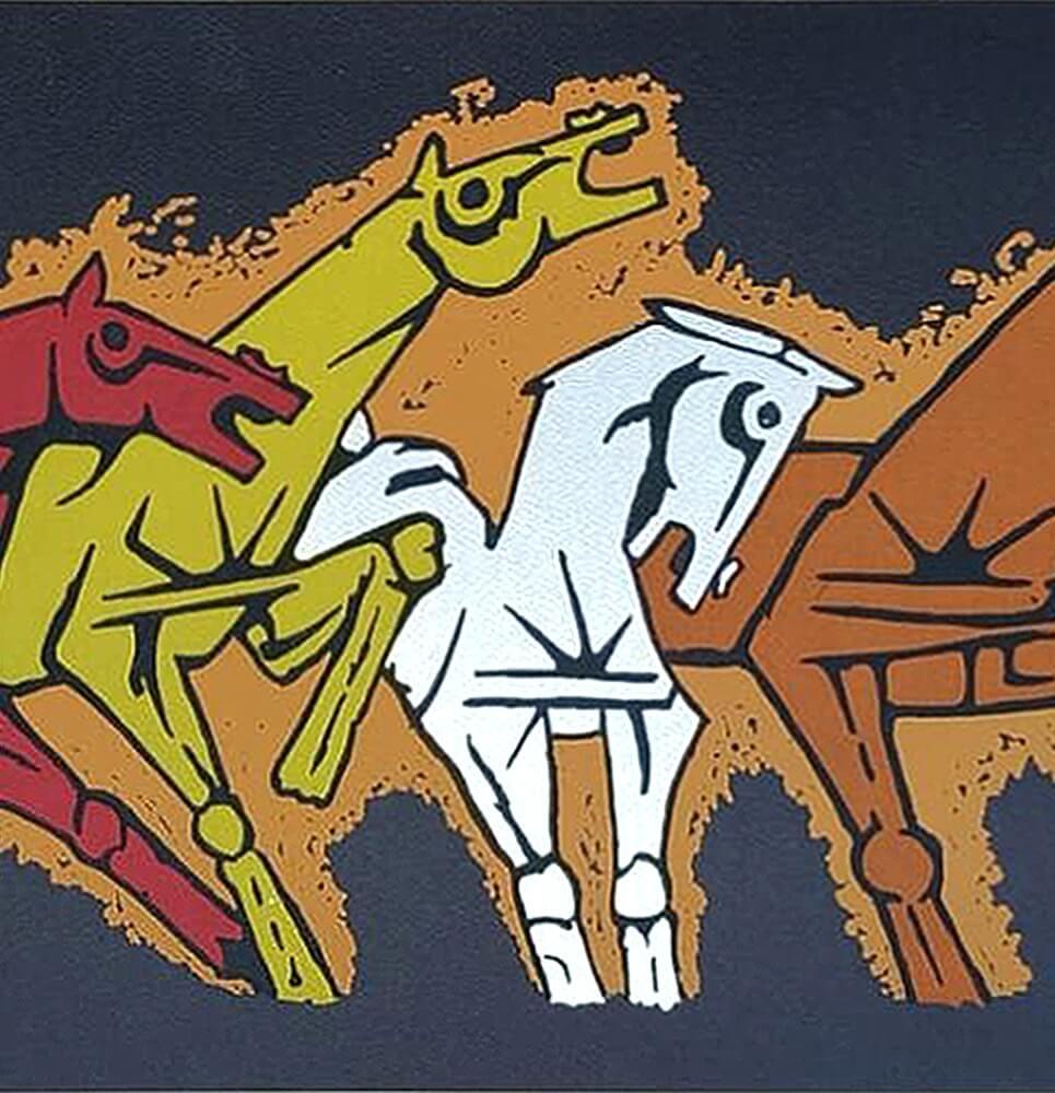 Horses, Serigraph on Paper Figurative, Indian Modern Artist M.F Husain-In Stock For Sale 2