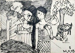 Sin título, Tinta sobre papel, Artista figurativo Somnath Hore "En stock"