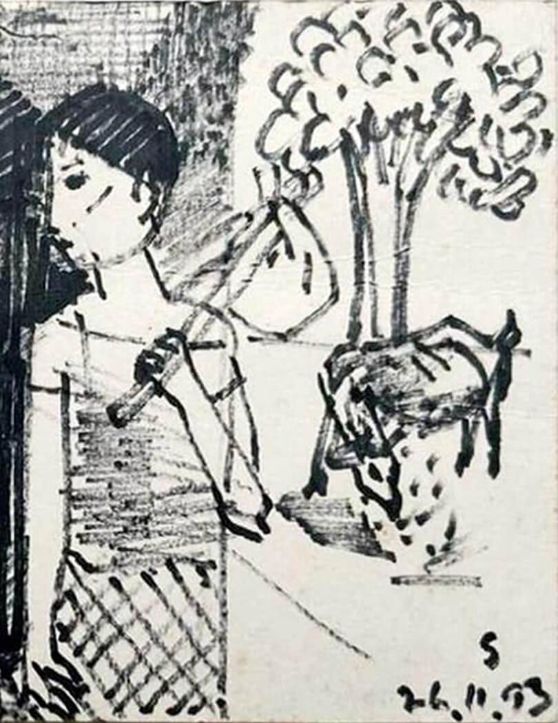 Untitled, Ink on Paper, Figurative Artist Somnath Hore 