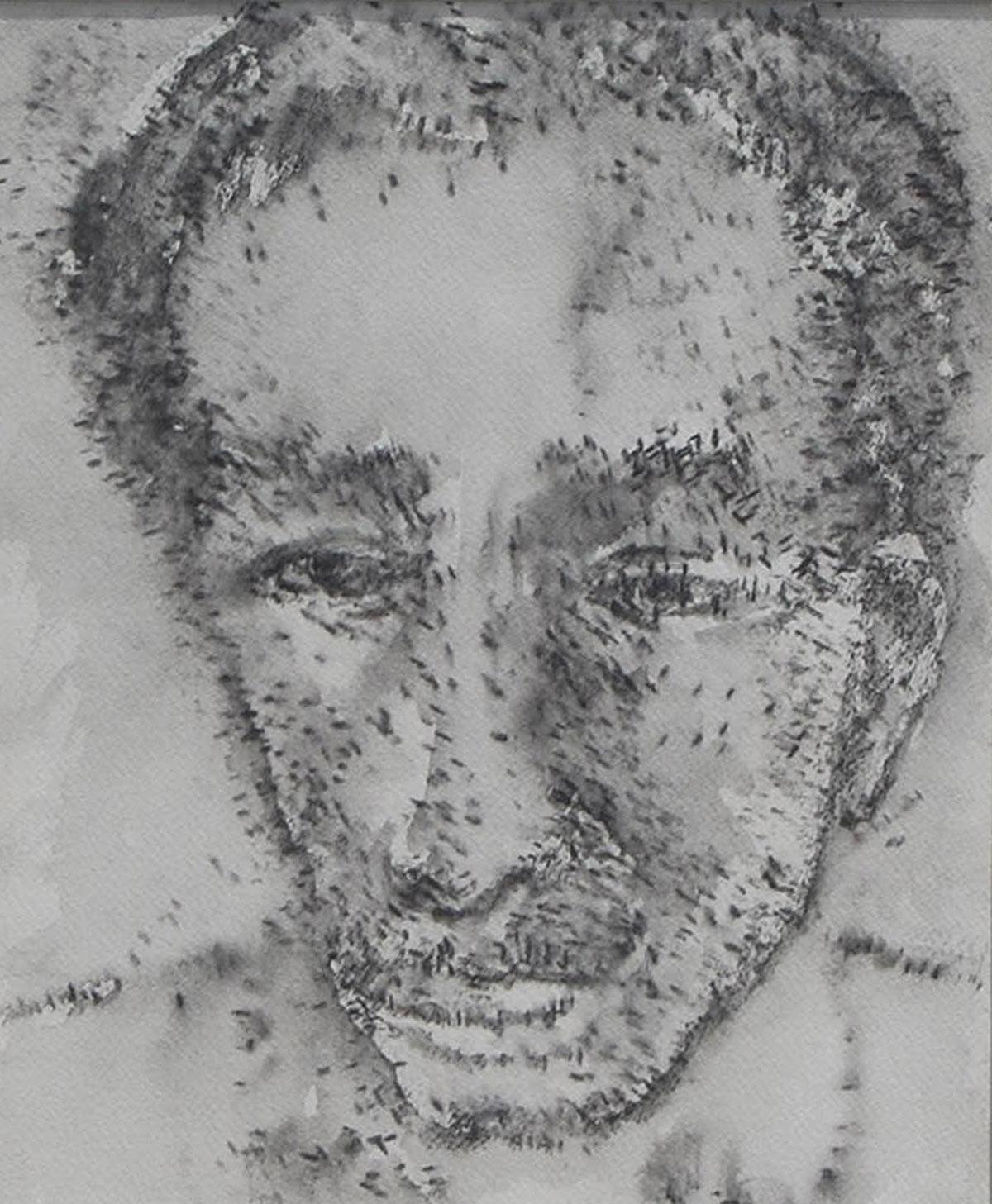 Potrait, A Man, Chinese Ink Paper, Black-White by Padma Bhushan Artist