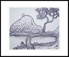 Landscape Drawing, Village Scenery, Ink on paper, Bengal Master Artist"In Stock"