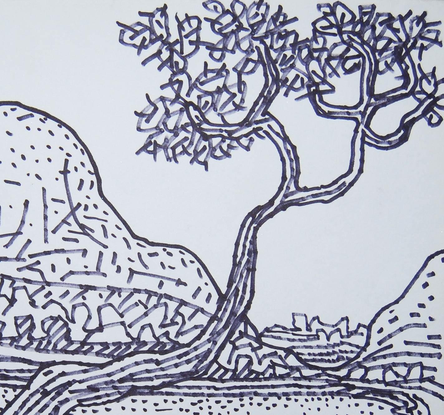 Landscape Drawing, Village Scenery, Ink on paper, Bengal Master Artist