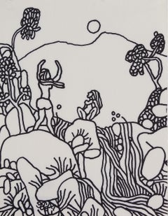 Landschaft, Zeichnung, Tinte auf Papier, Schwarz, Weiß von Meisterin, indischem Künstler, „Auf Lager“