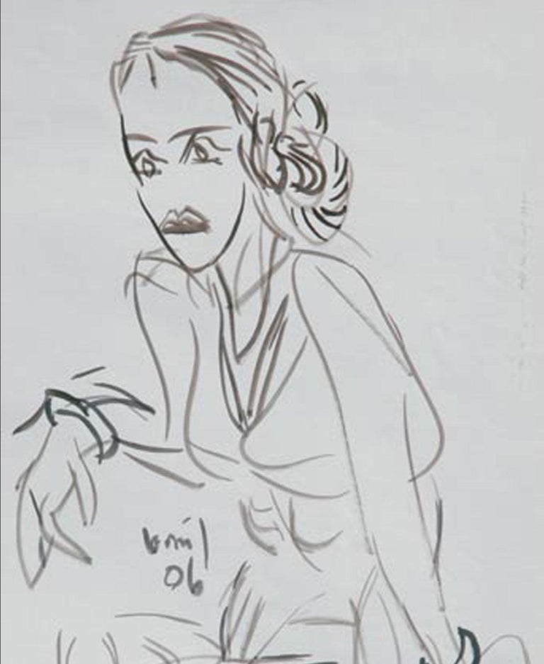 Women, Ink Drawing, Black, White by the recipient of Padma Vibhushan 
