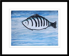 Fish under the Water, Watercolor on paper, Blue by Indian Artist "In Stock"