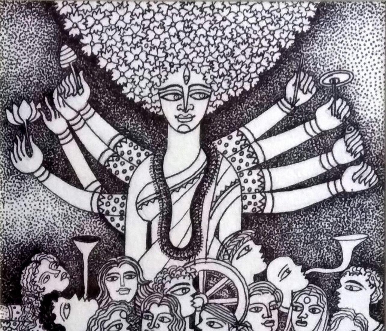 Indian Art; celebrating Indian goddess Durga, the destroyer by Ace Indian Artist - Painting by Shipra Bhattacharya
