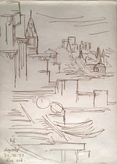 Baranasi Ghat, Künstlerin aus der Bengal School, sitzend auf den Stufen des Tulsighat