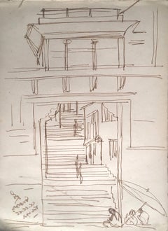 BaranasiGhat, Ink on paper by Indra Dugar, inspired by Master Artist NandalalBose
