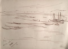 The Ganges in Varanasi, Ink on paper, inspired by Master Artist Nandalal Bose