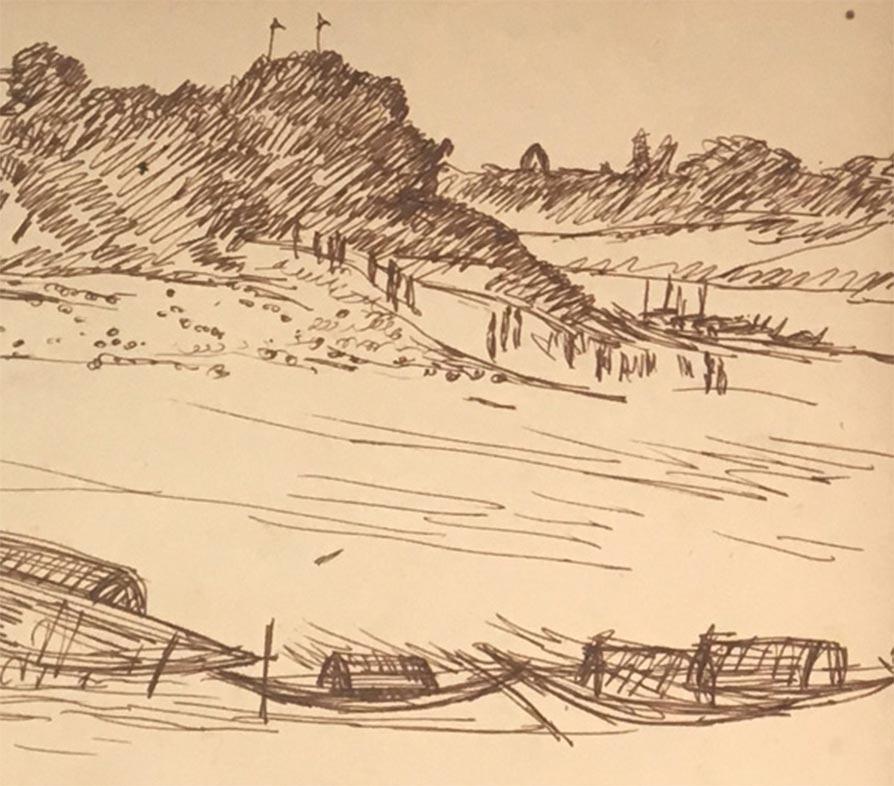 Jiyagunj : Boat, dessins rares, encre sur papier du maître indien Indra Dugar en vente 3