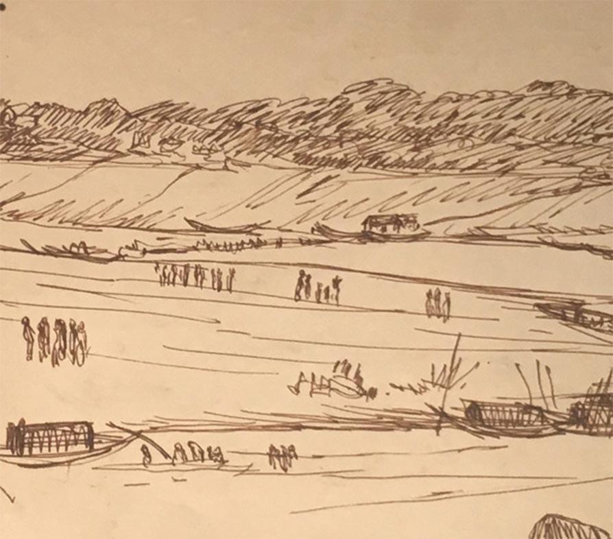 Jiyagunj : Boat, dessins rares, encre sur papier du maître indien Indra Dugar en vente 4