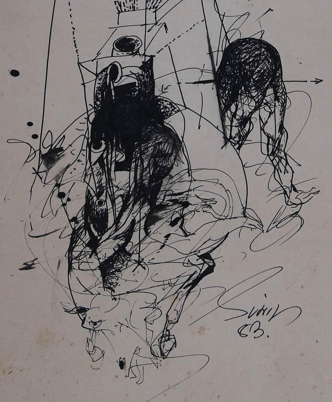 Rare dessin ancien I, nu, stylo, encre sur papier du maître artiste « En stock » - Moderne Art par Sunil Das