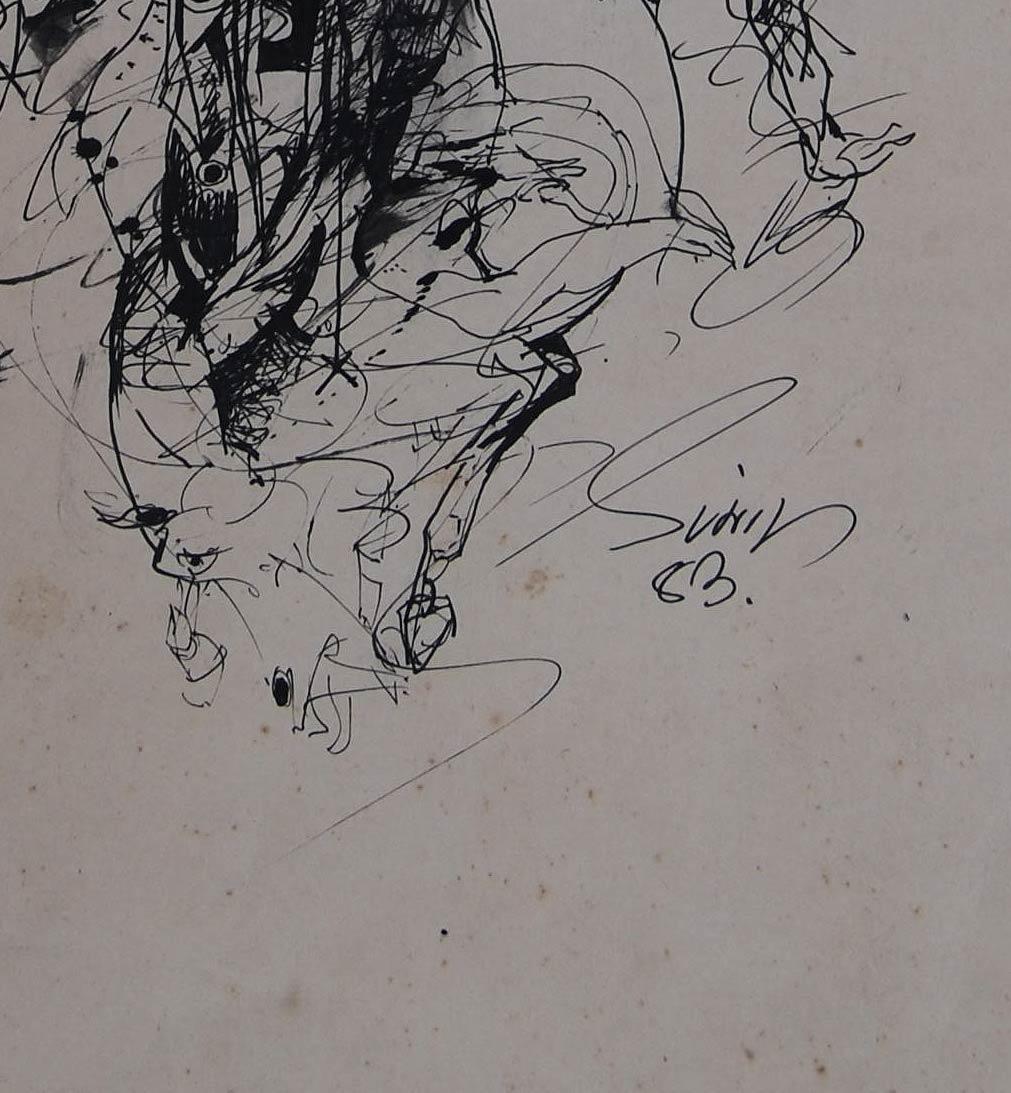 Rare dessin ancien I, nu, stylo, encre sur papier du maître artiste « En stock » - Gris Nude par Sunil Das