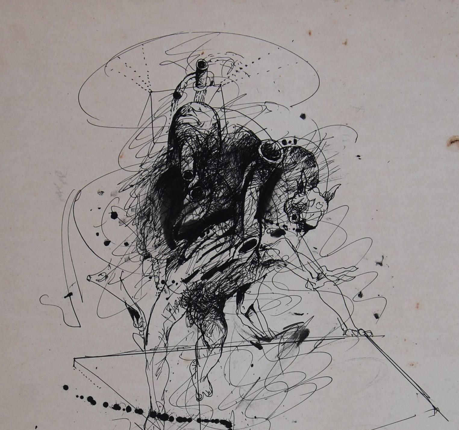 Rare Early Drawing II, Nude, Figurative, Pen & Ink on Paper de Sunil Das en vente 1