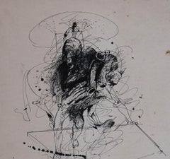Rare Early Drawing II, Nude, Figurative, Pen & Ink on paper by Sunil Das