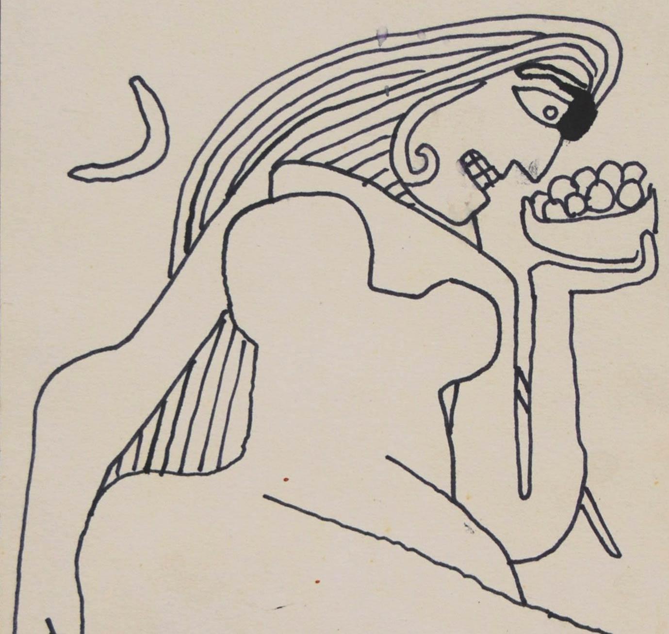  Des femmes allongées, dessin de nus, encre sur papier du maître artiste indien, « en stock » en vente 1