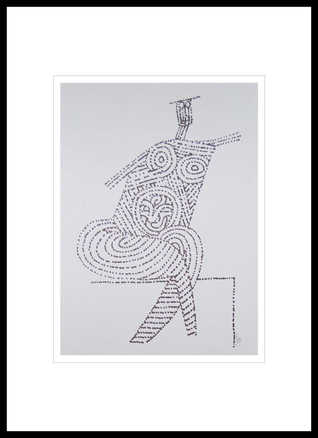 Prakash Karmarkar Figurative Art - Sitting Man, Drawing, Ink on paper by Master Indian Artist "In Stock"
