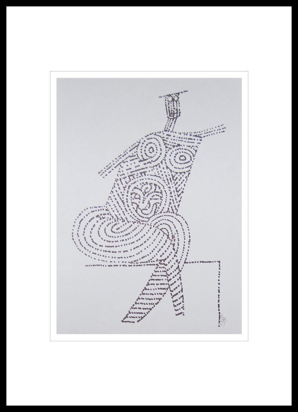 Prakash Karmarkar Figurative Art – Sitting Man, Zeichnung, Tinte auf Papier von Meister indischer Künstler „“Auf Lager“