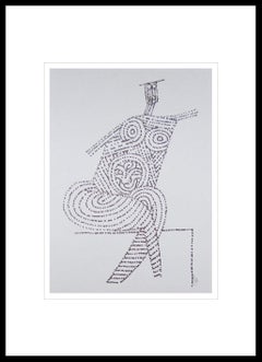 Sitting Man, Drawing, Ink on paper by Master Indian Artist "In Stock"