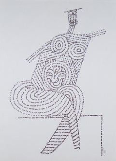 Sitting Man, Drawing, Ink on paper by Master Indian Artist "In Stock"