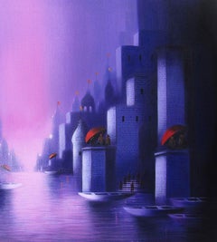 Holy Banaras 1, Religious, Holy Dip in Ganga's Ghat, Temples, Acrylic "In Stock"