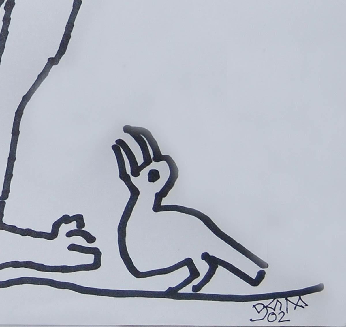Hombre y Pájaro, Dibujo de Desnudo, Tinta sobre papel, Blanco y Negro por Artista indio 