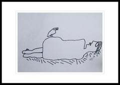 Reclining Man, Nude, Ink on paper, Black & White by Indian Artist "In Stock"