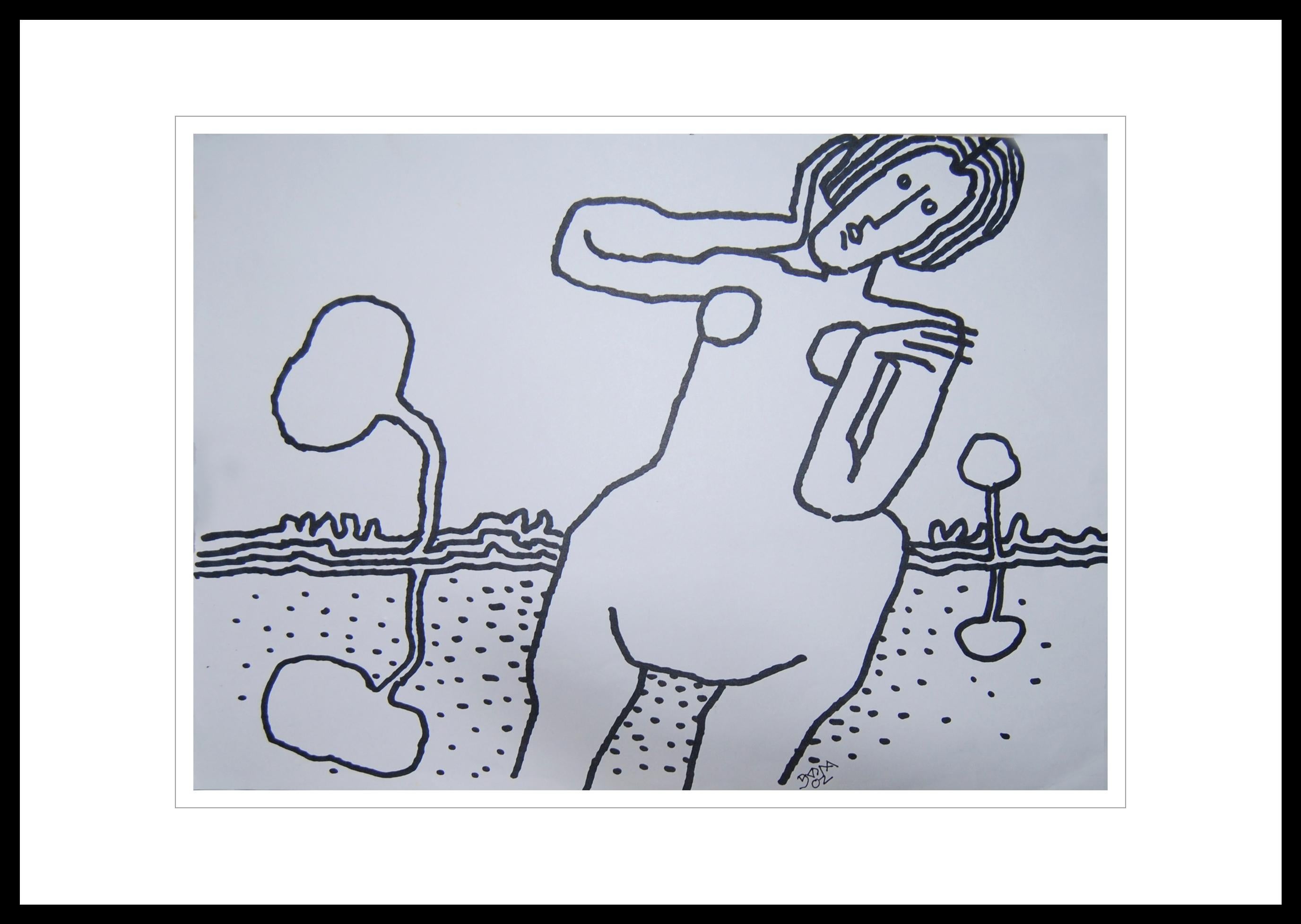 Nude Drawing, Ink on paper, Black & White by Modern Indian Artist "In Stock"