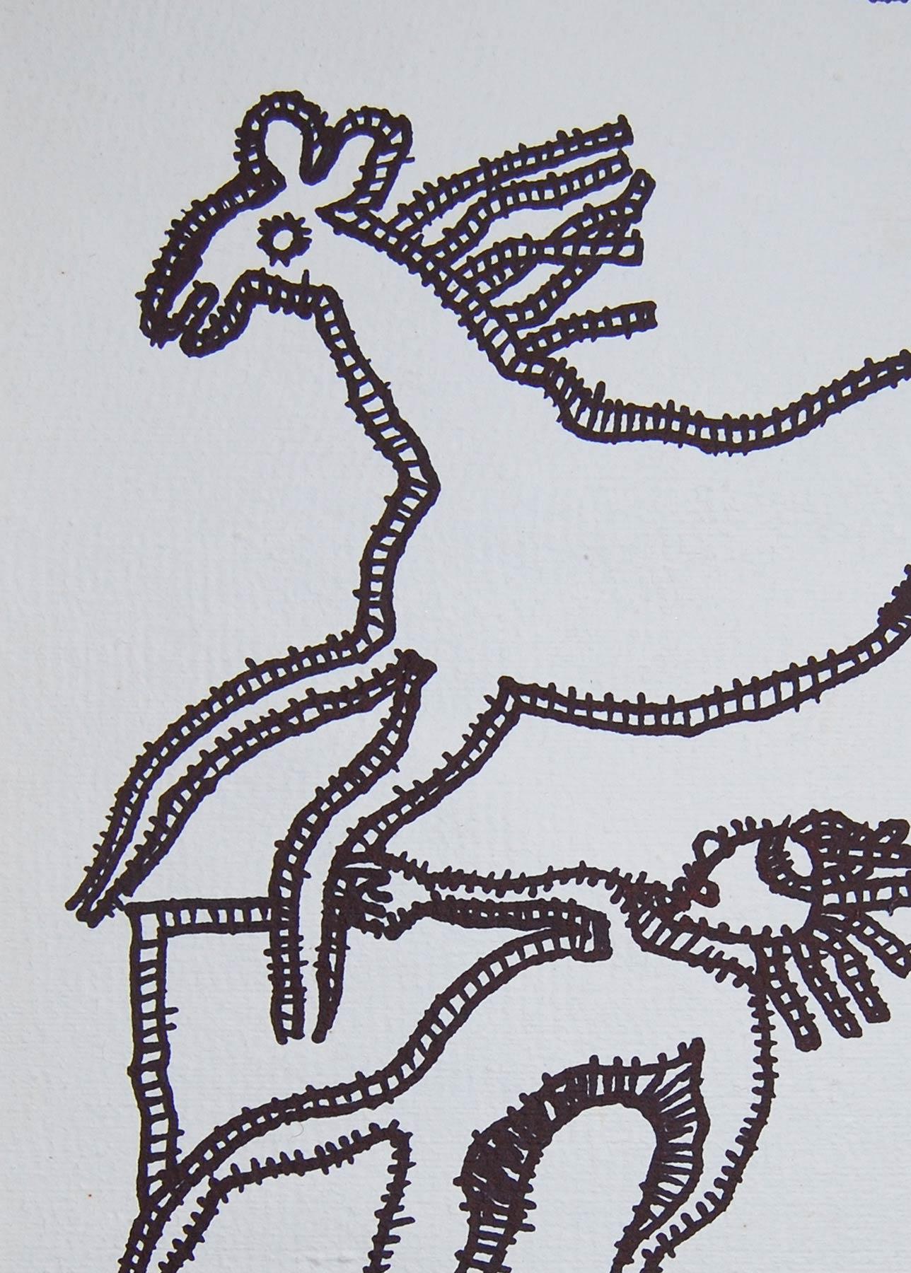 Prakash Karmakar - Sin título - 14,5 x 11 pulgadas (tamaño sin enmarcar)  
Tinta sobre papel  
Incluido el envío en rollos.          

Estilo : El legendario maestro artista Lt. Prakash Karmakar, de Bengala, fue el único responsable del Movimiento