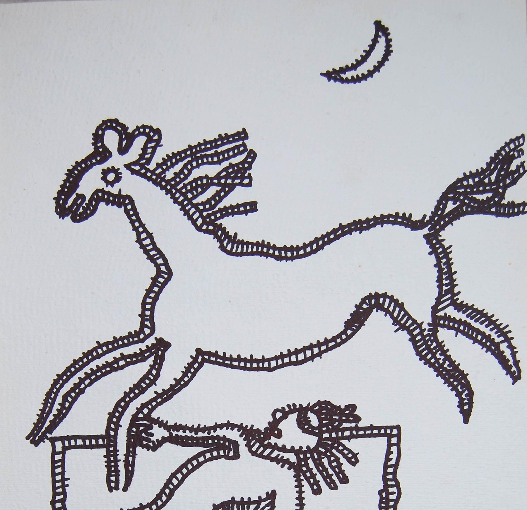 Caballo Corredor, Dibujo de Animal, Tinta sobre papel por Maestro Artista Indio 