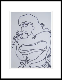 Lady with Flower, Fish shaped Eye, Long Hair, Ink on paper, Indian Art"In Stock"
