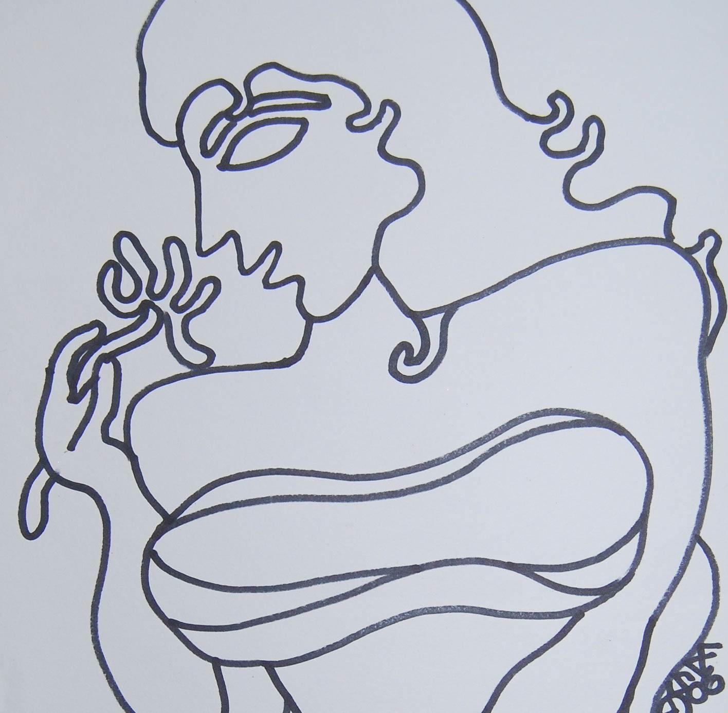 Prakash Karmakar – Lady with flower – 14.5 x 11 inches (unframed size)  
Ink on paper  
Signed lower right in Bengali
Inclusive of shipment in roll form.          

Style : Legendary master artist Lt. Prakash Karmakar from Bengal was solely