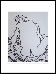 Nude Drawing, Large Fish shaped Eyes, Ink on paper by Indian Artist "In Stock"