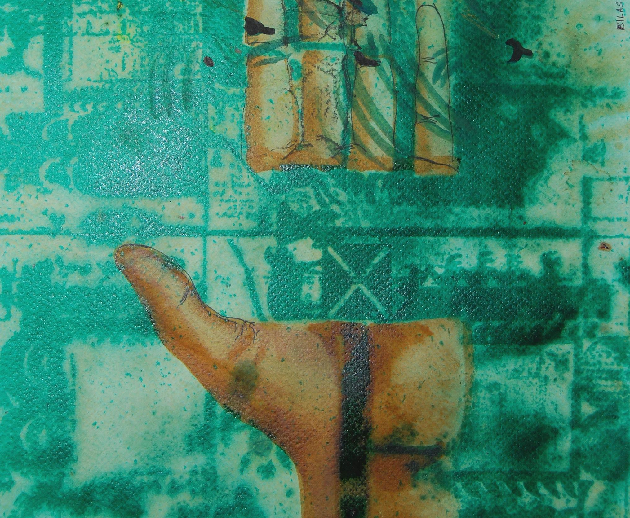 Mano umana, Acrilico in Greene & Greene, Giovane artista di Santiniketan Bilasendu Sil - Painting di Bilasendu Sil 