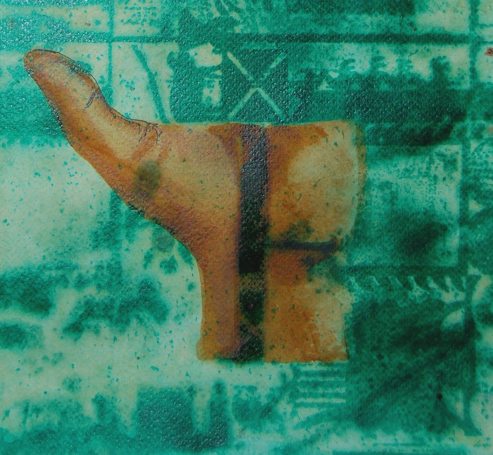 Mano umana, Acrilico in Greene & Greene, Giovane artista di Santiniketan Bilasendu Sil - Figurative Painting Verde di Bilasendu Sil 