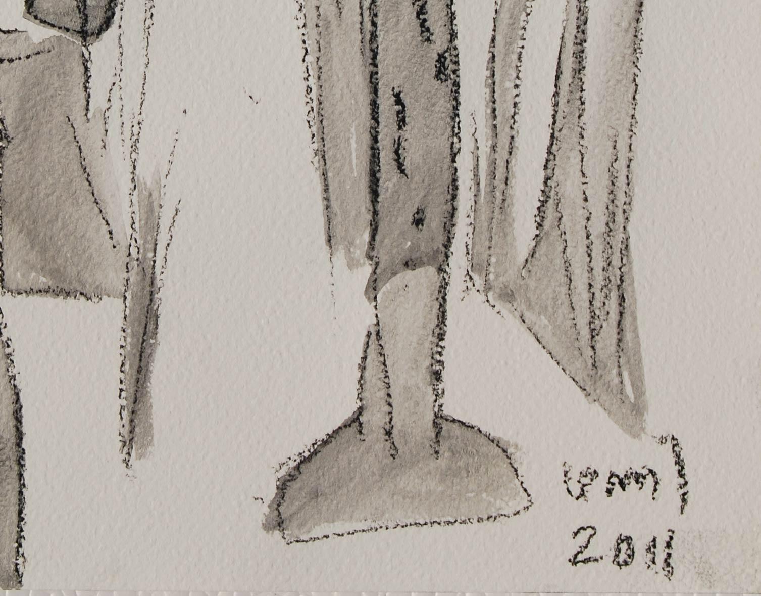 K.G. Subramanyan - Ohne Titel - 15 x 11 Zoll (ungerahmtes Format)
Zeichenkohle & Wash auf Papier
(Gerahmt & Geliefert)

Stil: K. G. Subramanyan war einer der führenden Künstler, die Teil der indischen Suche nach Identität durch Kunst nach der