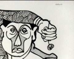 Funiculli, Drawing, Ink on paper, Black, White color by Indian Artist "In Stock"