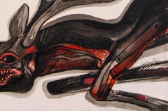 Reindeer, Acrylic on canvas, Black White Grey Red; by Indian Artist "In Stock"